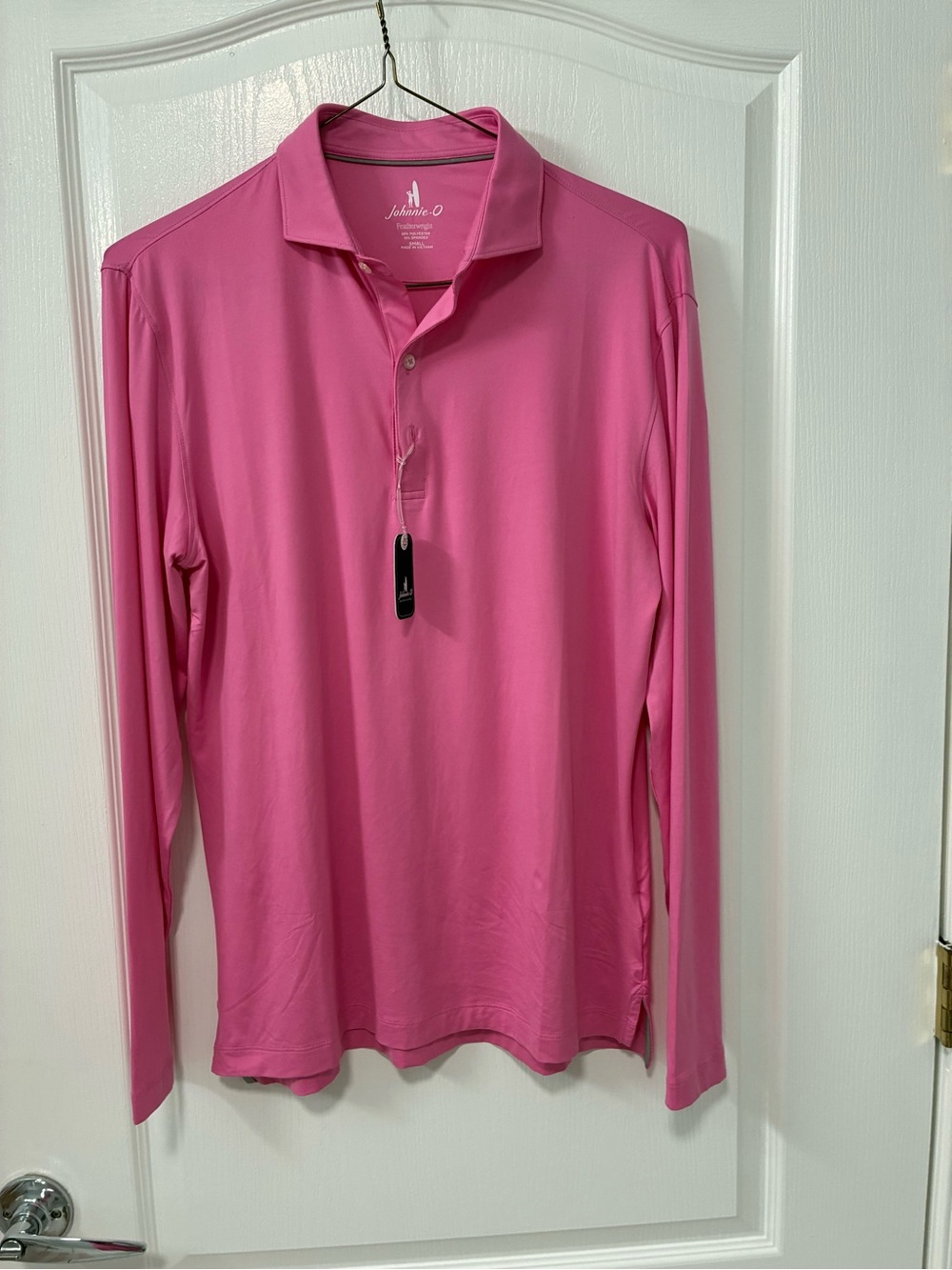 Johnnie-O Mens Swing Featherweight Long Sleeve Polo Shirt Cabo Pink Size Small
